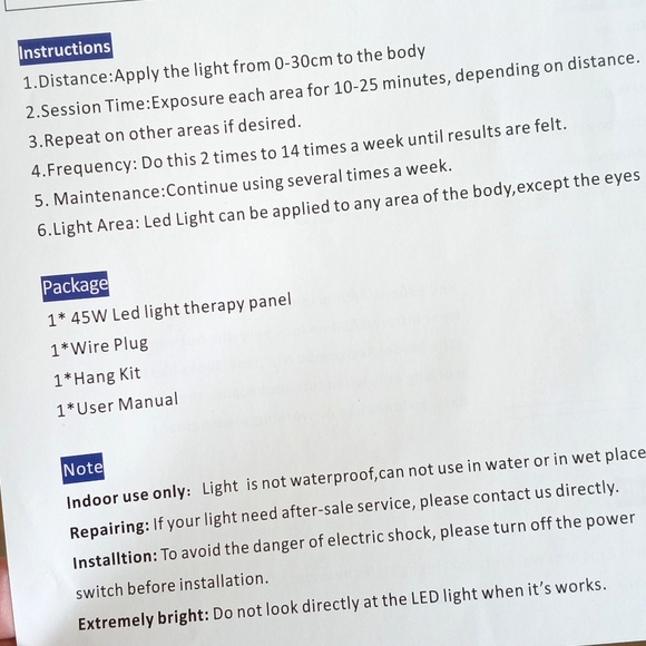 Red Light Panel New in Box (With Cord, Hanging Wires with Hooks & Instructions) - Picture 13 of 16